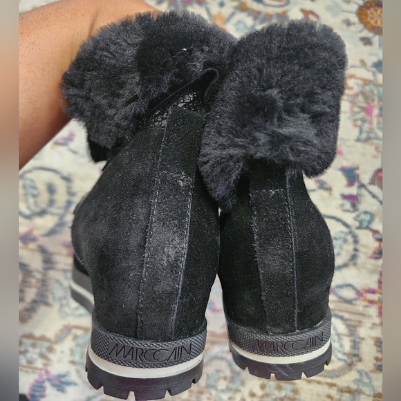 Marc Cain, Black Leather Lace-Up Side Zip Winter Boots Faux Fur Snow Boots sz 40 - Picture 4 of 14